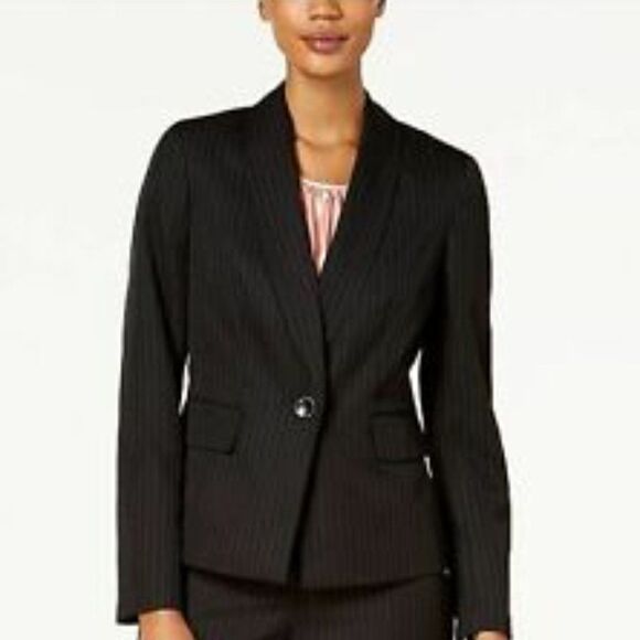 LE suit single button pinstripe black jacket 6 NWT - Picture 1 of 6